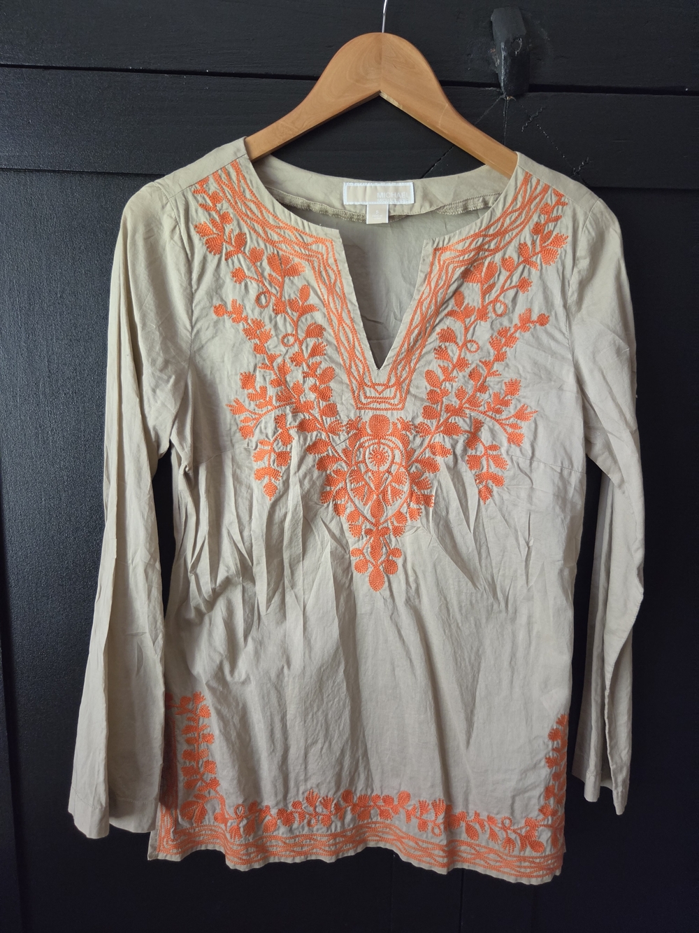 Women's Michael Kors Beige Tunic with Orange Embroidery ~ Size Small